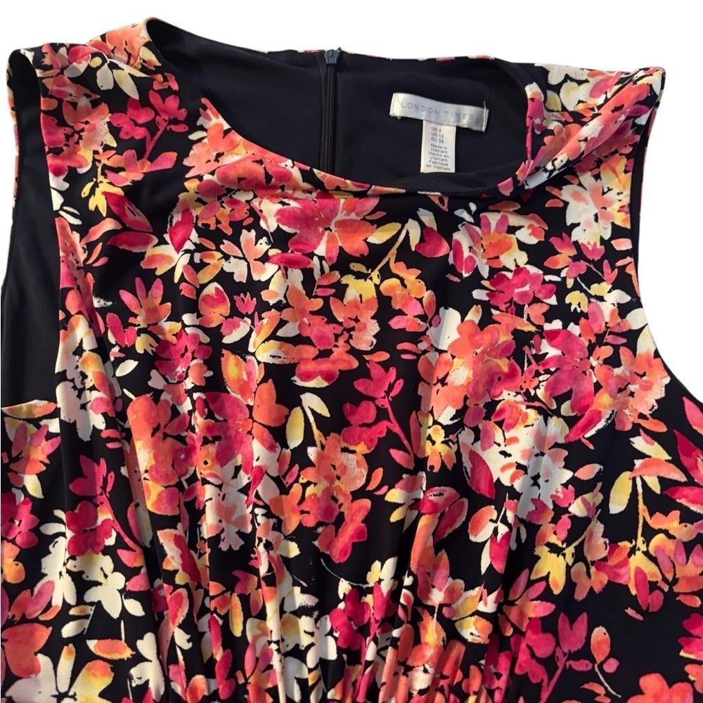 London Times Black and Pink Floral Dress NWOT - Picture 3 of 5